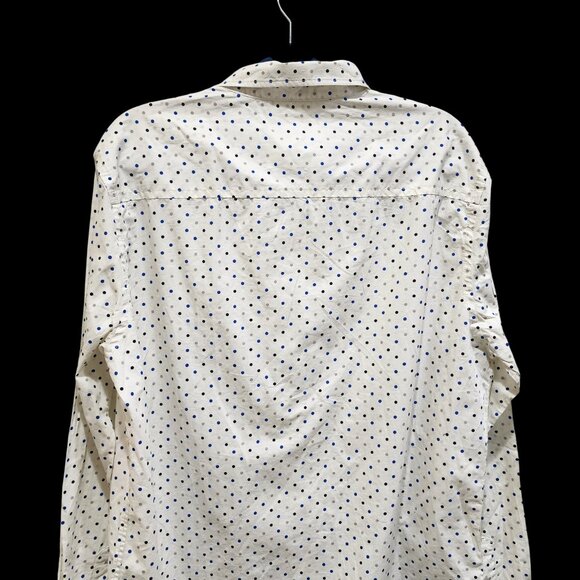 Aeropostale Men’s L Shirt White Blue Dot Button Front Long Sleeve Cotton - Picture 4 of 7